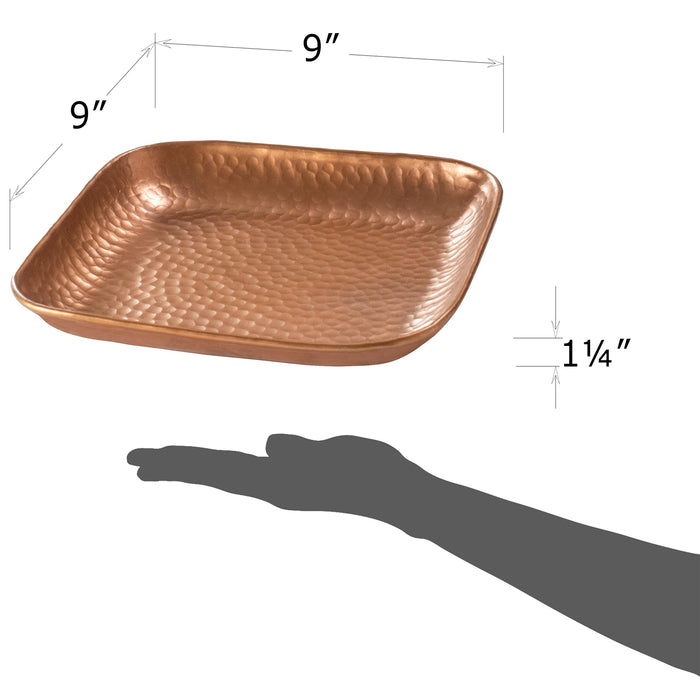 Red Co. 9” x 9” Decorative Square Hammered Metal Centerpiece Serving Tray, Copper