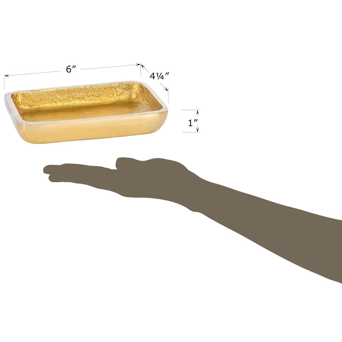 Red Co. Set of 4 Decorative 6” x 4” Small Textured Metal Rectangular Organizing Decorative Trays, Antique Gold