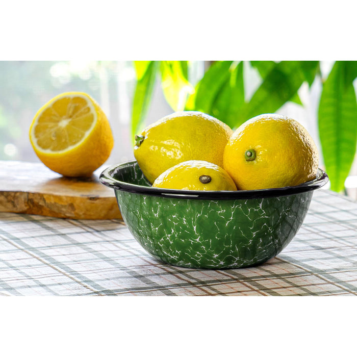 Red Co. Set of 4 Enamelware Metal Classic 20 oz Round Cereal Bowl, Dark Green Marble/Black Rim - Splatter Design