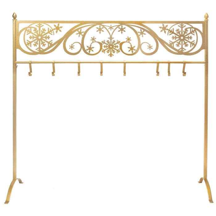 Red Co. 38” Snowflake Scroll Metal Freestanding Christmas Stocking Holder Stand with 8 Hooks, Gold