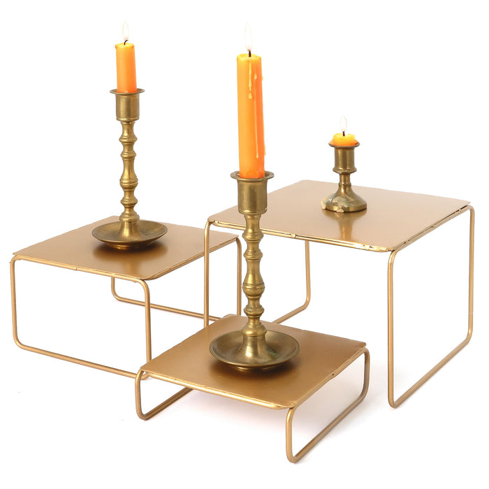 Red Co. 3-Piece Set (6”, 7”, 8”) Modern Decorative Metal Nesting Square Tabletop Display Stand Risers, Gold