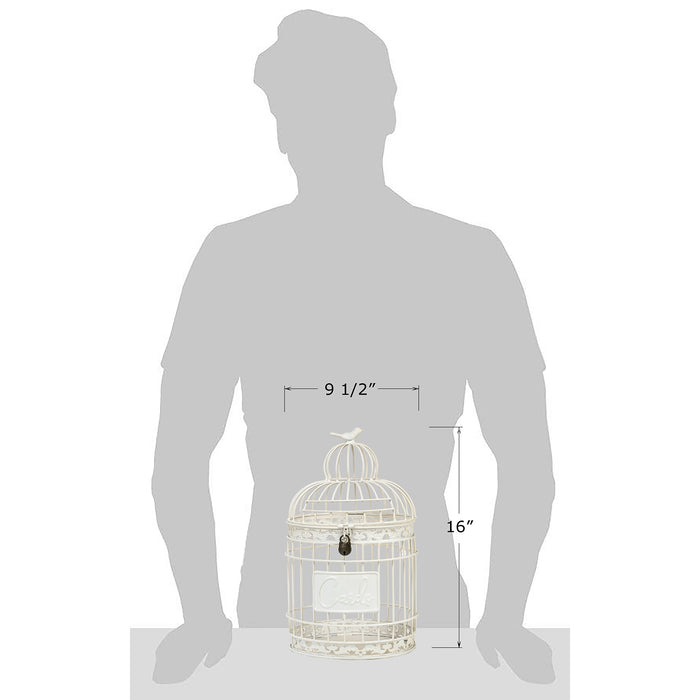 Red Co. 9.5” Dia Round Decorative Rustic Lockable Metal Birdcage Wedding Card Holder, White