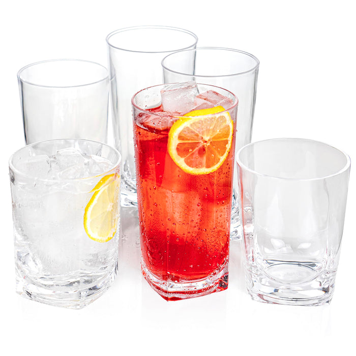 Red Co. Set of 12 Heavy Duty Clear Classic Acrylic Outdoor Mixed Drinkware Tumblers, 17 Fl Oz Lowball and 22 Fl Oz Highball Glasses