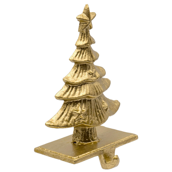 Red Co. 6.75" Decorative Cast Iron Stocking Holder with Hook in Old Gold Finish – Christmas Tree