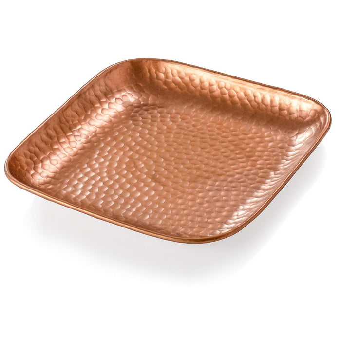 Red Co. 9” x 9” Decorative Square Hammered Metal Centerpiece Serving Tray, Copper