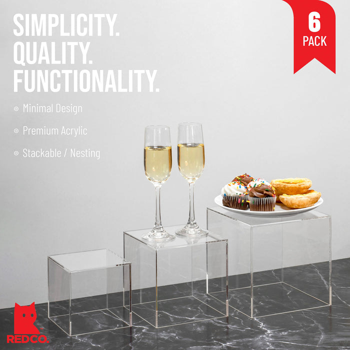 Red Co. Set of 3 Crystal Clear Acrylic Cube Display Nesting Riser Stands with Hollow Bottoms | Transparent