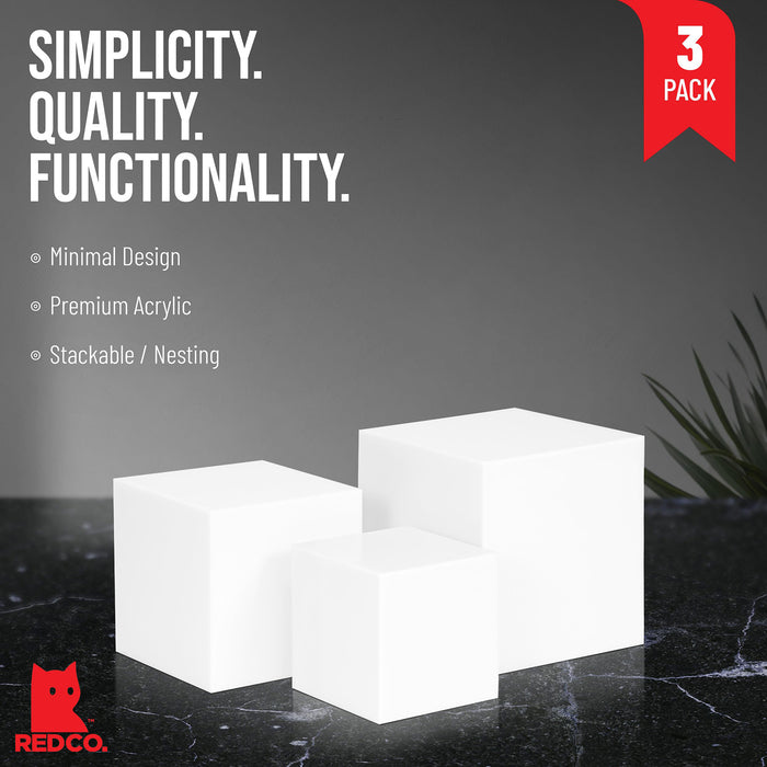 Red Co. Set of 3 Crystal Clear Acrylic Cube Display Nesting Riser Stands with Hollow Bottoms