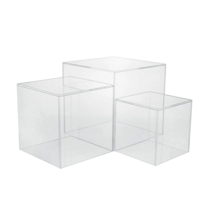 Red Co. Set of 3 Crystal Clear Acrylic Cube Display Nesting Riser Stands with Hollow Bottoms | Transparent