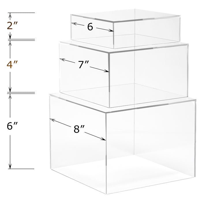 Set of 3 Acrylic Cube Display Nesting Risers with Hollow Bottoms