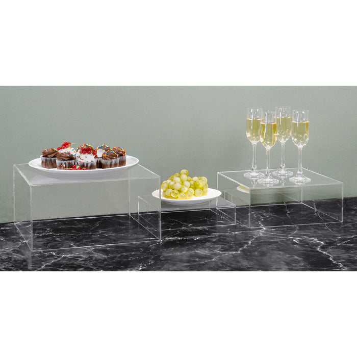 Red Co. Set of 3 (12", 10", 8") Square Cube Acrylic Display Nesting Risers with Hollow Bottoms