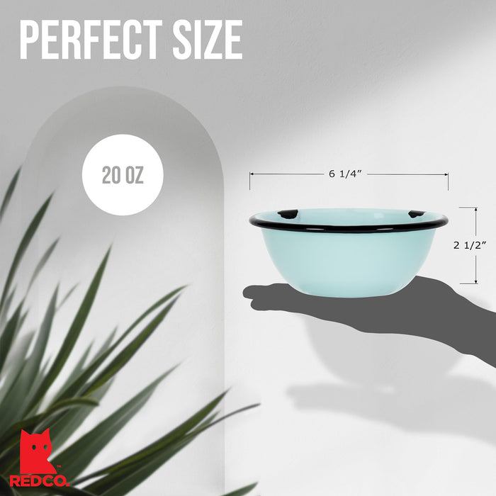 Red Co. Set of 4 Enamelware Metal Classic 20 oz Round Cereal Bowl, Distressed/Black Rim