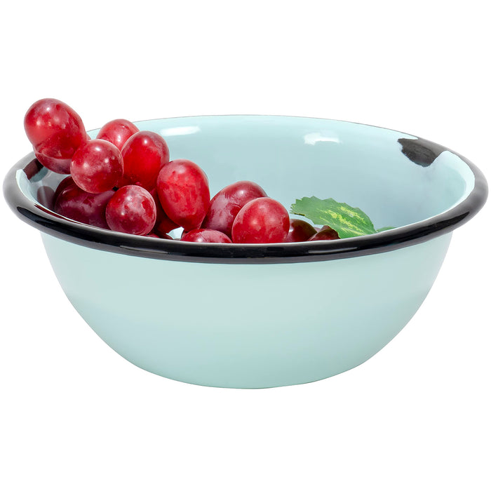 Red Co. Set of 4 Enamelware Metal Classic 20 oz Round Cereal Bowl, Distressed/Black Rim