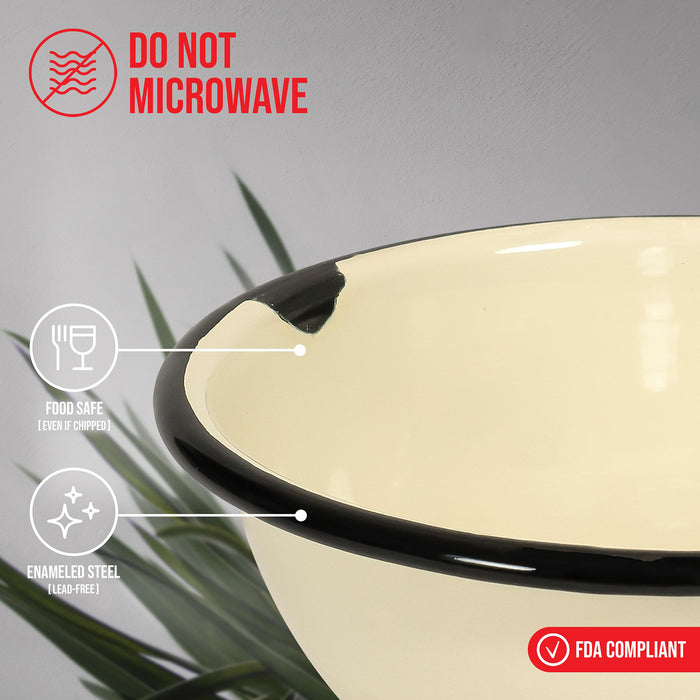 Red Co. Set of 4 Enamelware Metal Classic 20 oz Round Cereal Bowl, Distressed/Black Rim