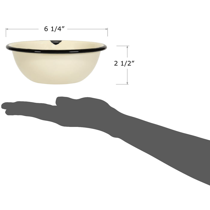 Red Co. Set of 4 Enamelware Metal Classic 20 oz Round Cereal Bowl, Distressed/Black Rim