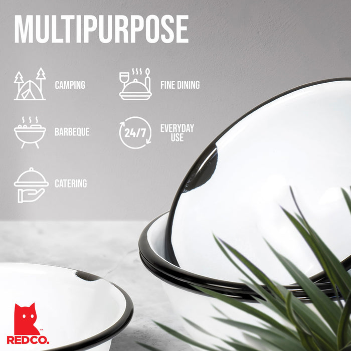 Red Co. Set of 4 Enamelware Metal Classic 20 oz Round Cereal Bowl, Distressed/Black Rim