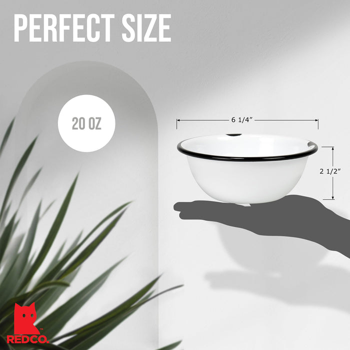 Red Co. Set of 4 Enamelware Metal Classic 20 oz Round Cereal Bowl, Distressed/Black Rim