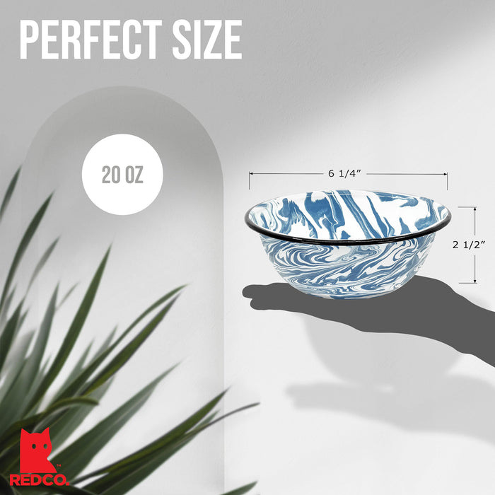 Red Co. Set of 4 Enamelware Metal Classic 20 oz Round Cereal Bowl, Swirl Design