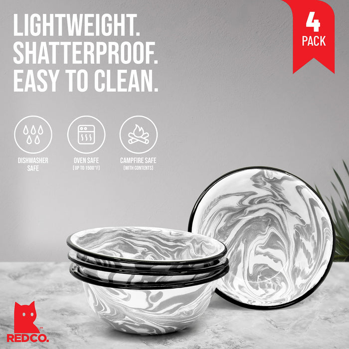 Red Co. Set of 4 Enamelware Metal Classic 20 oz Round Cereal Bowl, Swirl Design