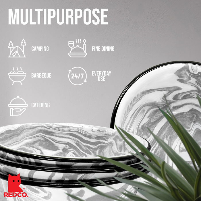 Red Co. Set of 4 Enamelware Metal Classic 20 oz Round Cereal Bowl, Swirl Design