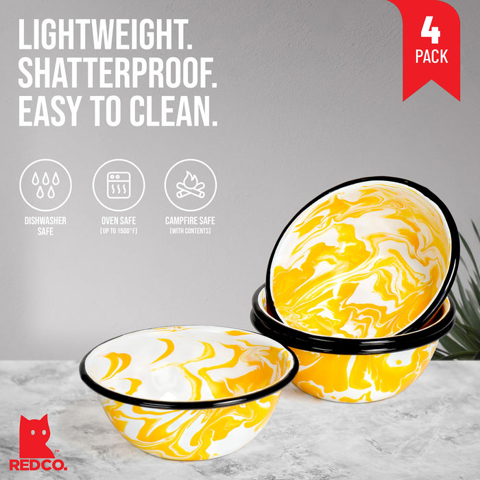 Red Co. Set of 4 Enamelware Metal Classic 20 oz Round Cereal Bowl, Swirl Design