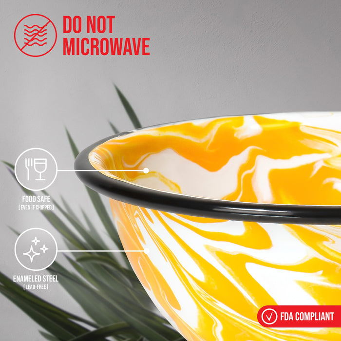 Red Co. Set of 4 Enamelware Metal Classic 20 oz Round Cereal Bowl, Swirl Design