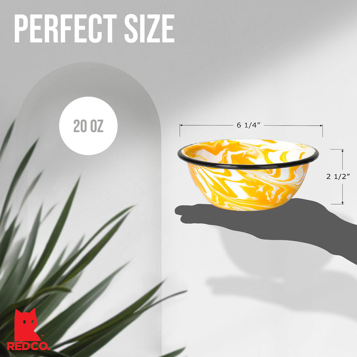 Red Co. Set of 4 Enamelware Metal Classic 20 oz Round Cereal Bowl, Swirl Design