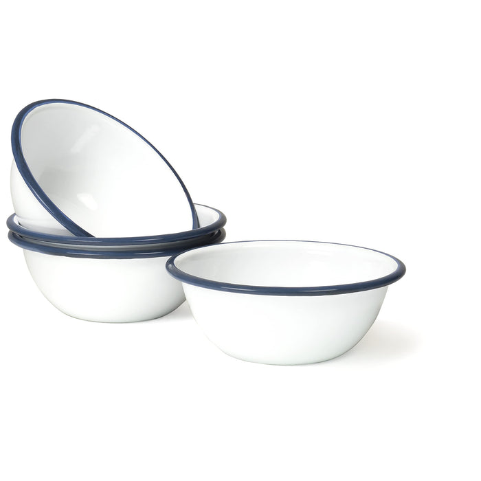 Red Co. Set of 4 Enamelware Metal Classic 20 oz Round Cereal Bowl, Solid White/Color Rim