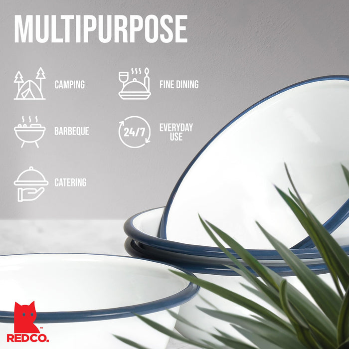 Red Co. Set of 4 Enamelware Metal Classic 20 oz Round Cereal Bowl, Solid White/Color Rim