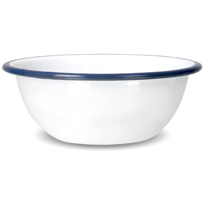 Red Co. Set of 4 Enamelware Metal Classic 20 oz Round Cereal Bowl, Solid White/Color Rim