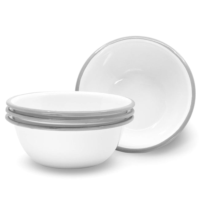 Red Co. Set of 4 Enamelware Metal Classic 20 oz Round Cereal Bowl, Solid White/Color Rim