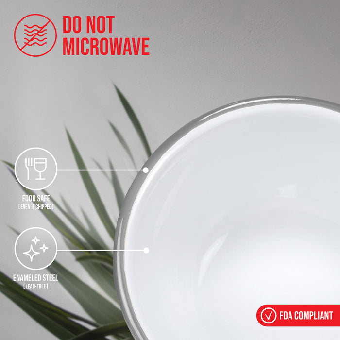 Red Co. Set of 4 Enamelware Metal Classic 20 oz Round Cereal Bowl, Solid White/Color Rim