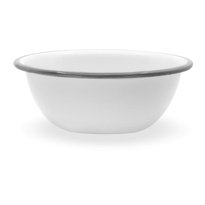 Red Co. Set of 4 Enamelware Metal Classic 20 oz Round Cereal Bowl, Solid White/Color Rim