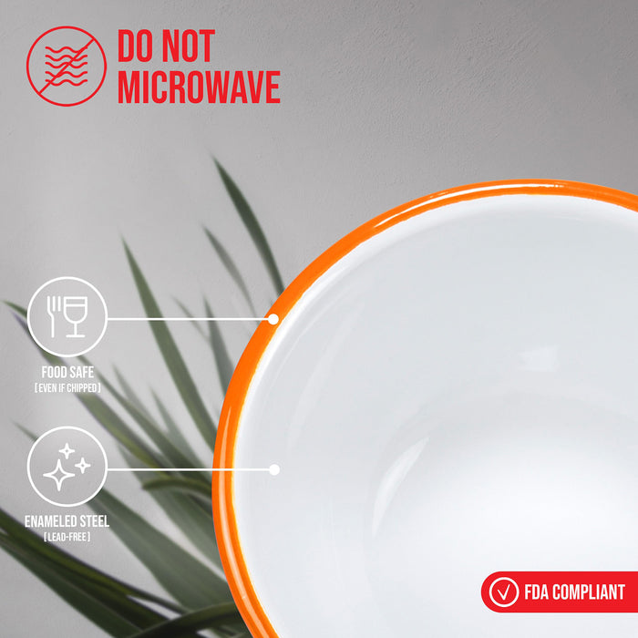 Red Co. Set of 4 Enamelware Metal Classic 20 oz Round Cereal Bowl, Solid White/Color Rim