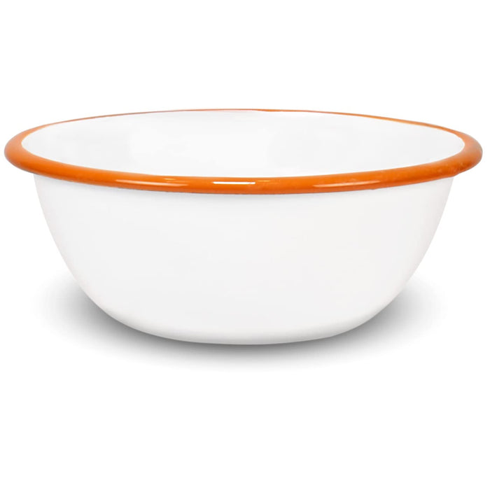 Red Co. Set of 4 Enamelware Metal Classic 20 oz Round Cereal Bowl, Solid White/Color Rim