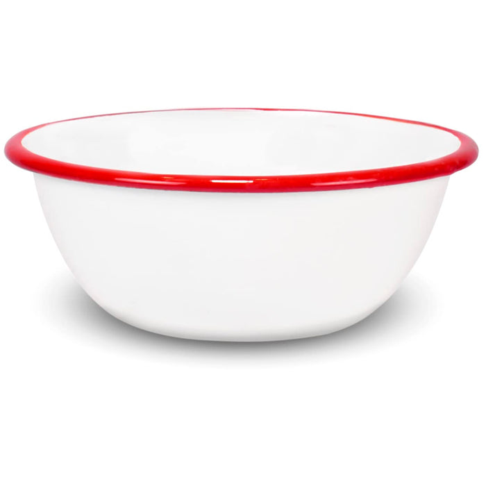 Red Co. Set of 4 Enamelware Metal Classic 20 oz Round Cereal Bowl, Solid White/Color Rim