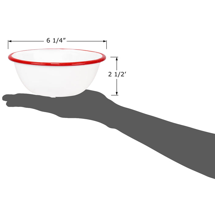 Red Co. Set of 4 Enamelware Metal Classic 20 oz Round Cereal Bowl, Solid White/Color Rim