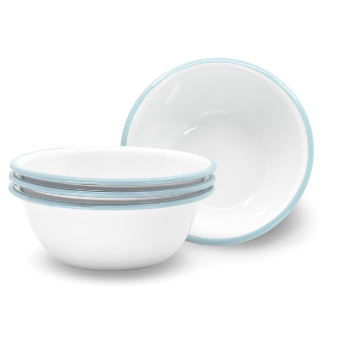 Red Co. Set of 4 Enamelware Metal Classic 20 oz Round Cereal Bowl, Solid White/Color Rim