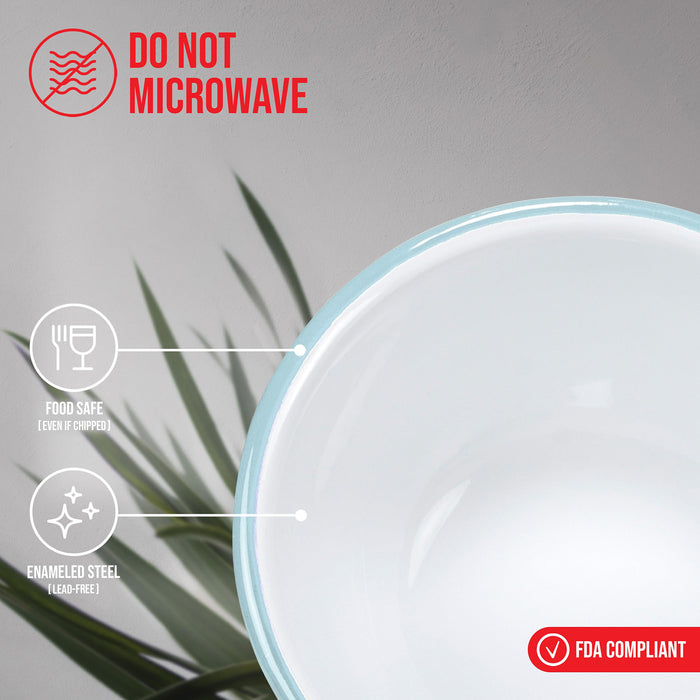 Red Co. Set of 4 Enamelware Metal Classic 20 oz Round Cereal Bowl, Solid White/Color Rim