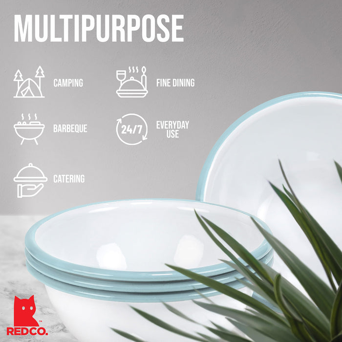 Red Co. Set of 4 Enamelware Metal Classic 20 oz Round Cereal Bowl, Solid White/Color Rim