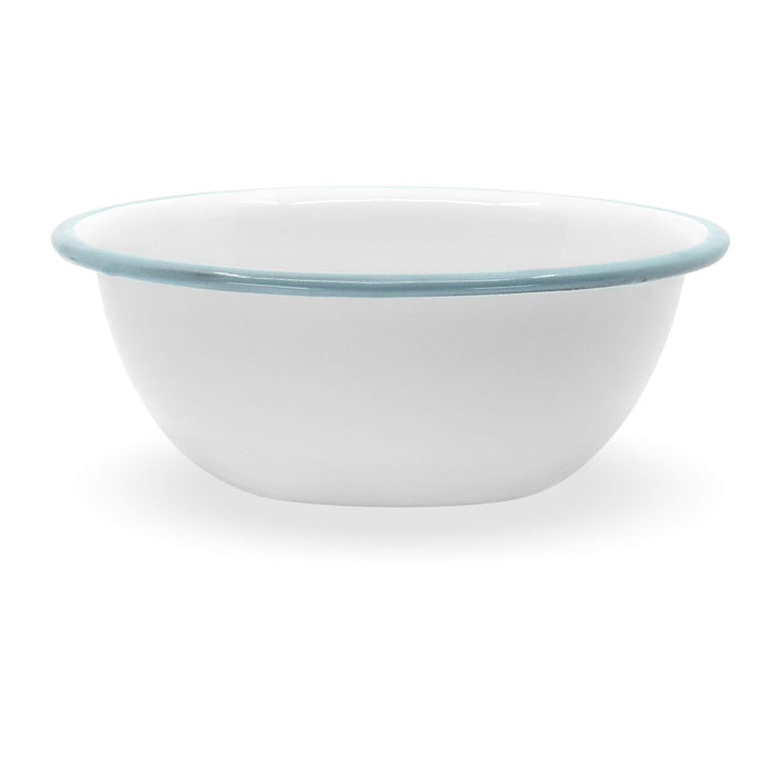 Red Co. Set of 4 Enamelware Metal Classic 20 oz Round Cereal Bowl, Solid White/Color Rim