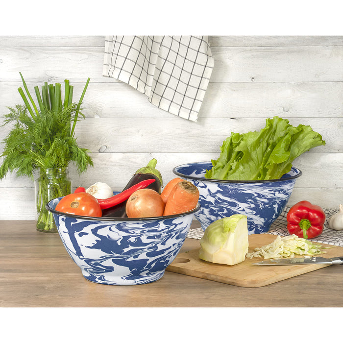 Red Co. Enamelware Large Classic 4 quart Round Salad Serving Bowl - Swirl Design - Set of 2