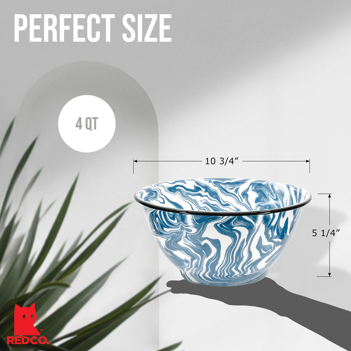 Red Co. Enamelware Large Classic 4 quart Round Salad Serving Bowl - Swirl Design - Set of 2