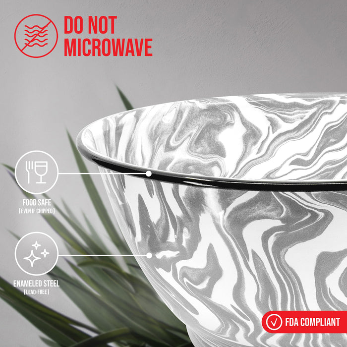 Red Co. Enamelware Large Classic 4 quart Round Salad Serving Bowl - Swirl Design - Set of 2