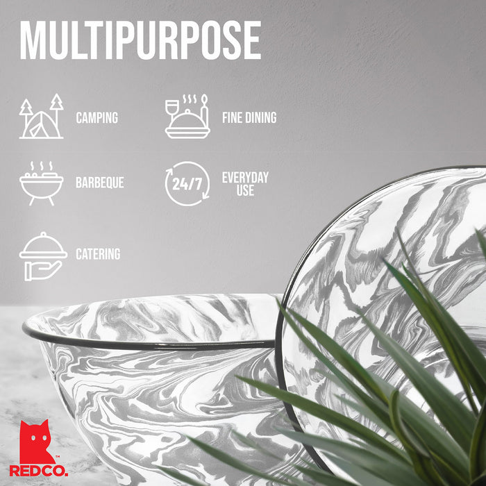 Red Co. Enamelware Large Classic 4 quart Round Salad Serving Bowl - Swirl Design - Set of 2