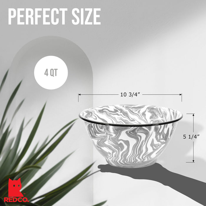 Red Co. Enamelware Large Classic 4 quart Round Salad Serving Bowl - Swirl Design - Set of 2