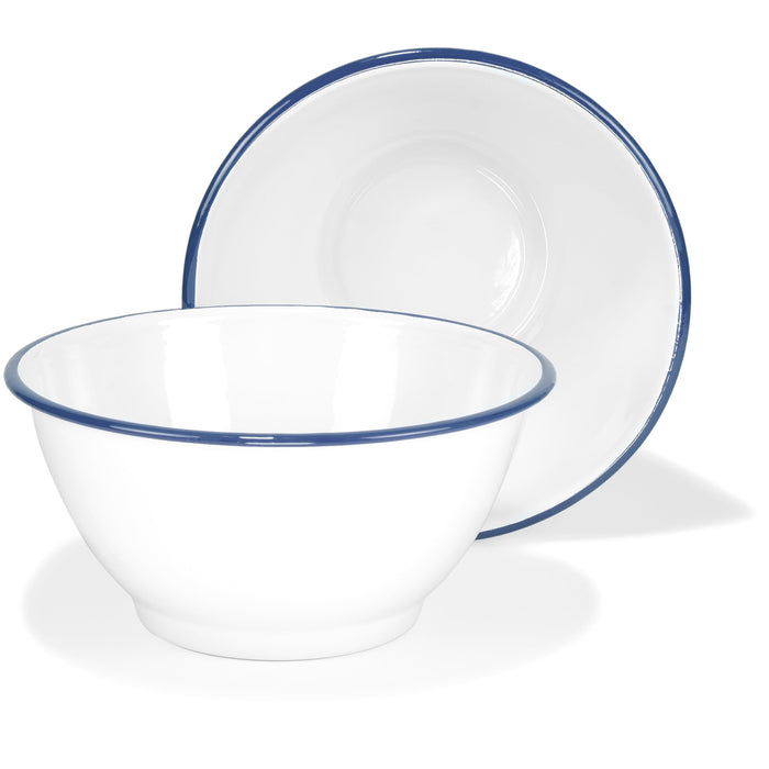 Red Co. Set of 2 Enamelware Metal Large Classic 4 quart Round Salad Serving Bowl, Solid White/Color Rim