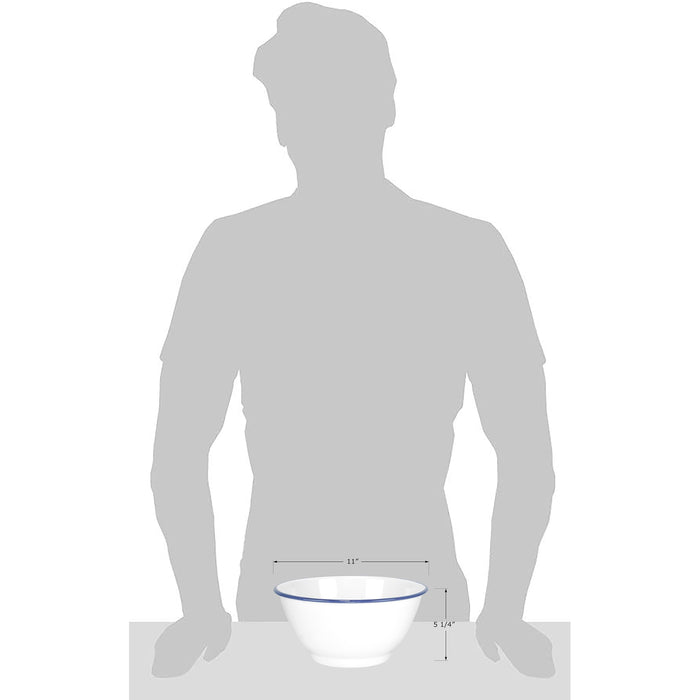 Red Co. Set of 2 Enamelware Metal Large Classic 4 quart Round Salad Serving Bowl, Solid White/Color Rim