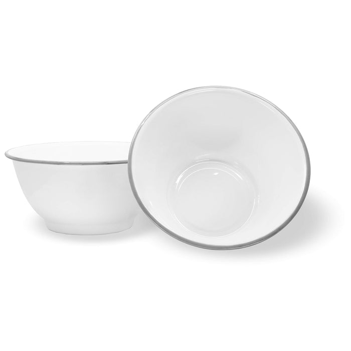 Red Co. Set of 2 Enamelware Metal Large Classic 4 quart Round Salad Serving Bowl, Solid White/Color Rim