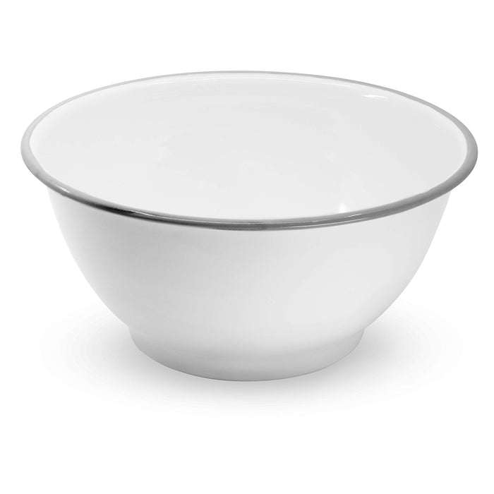 Red Co. Set of 2 Enamelware Metal Large Classic 4 quart Round Salad Serving Bowl, Solid White/Color Rim