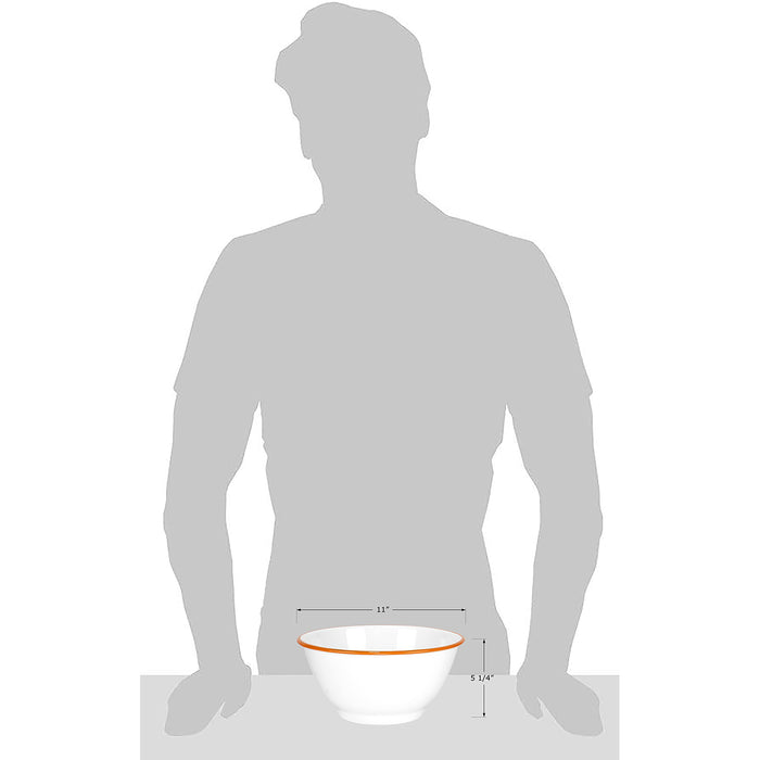 Red Co. Set of 2 Enamelware Metal Large Classic 4 quart Round Salad Serving Bowl, Solid White/Color Rim